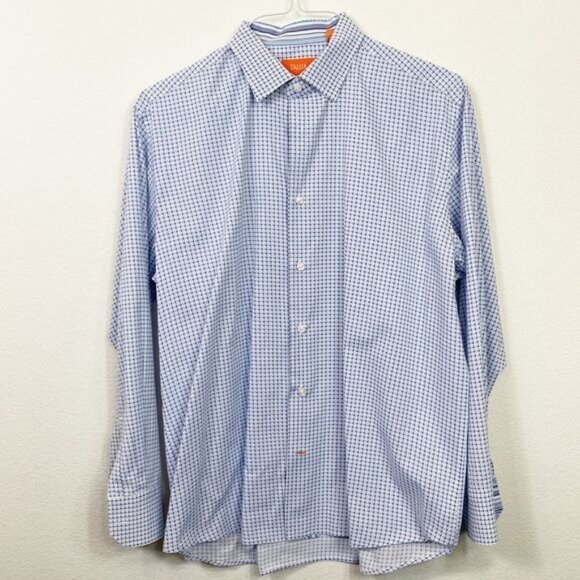 Tallia Navy Lavender Geometric Print Button Down Shirt Size Large 16.5" Classic - Picture 2 of 9